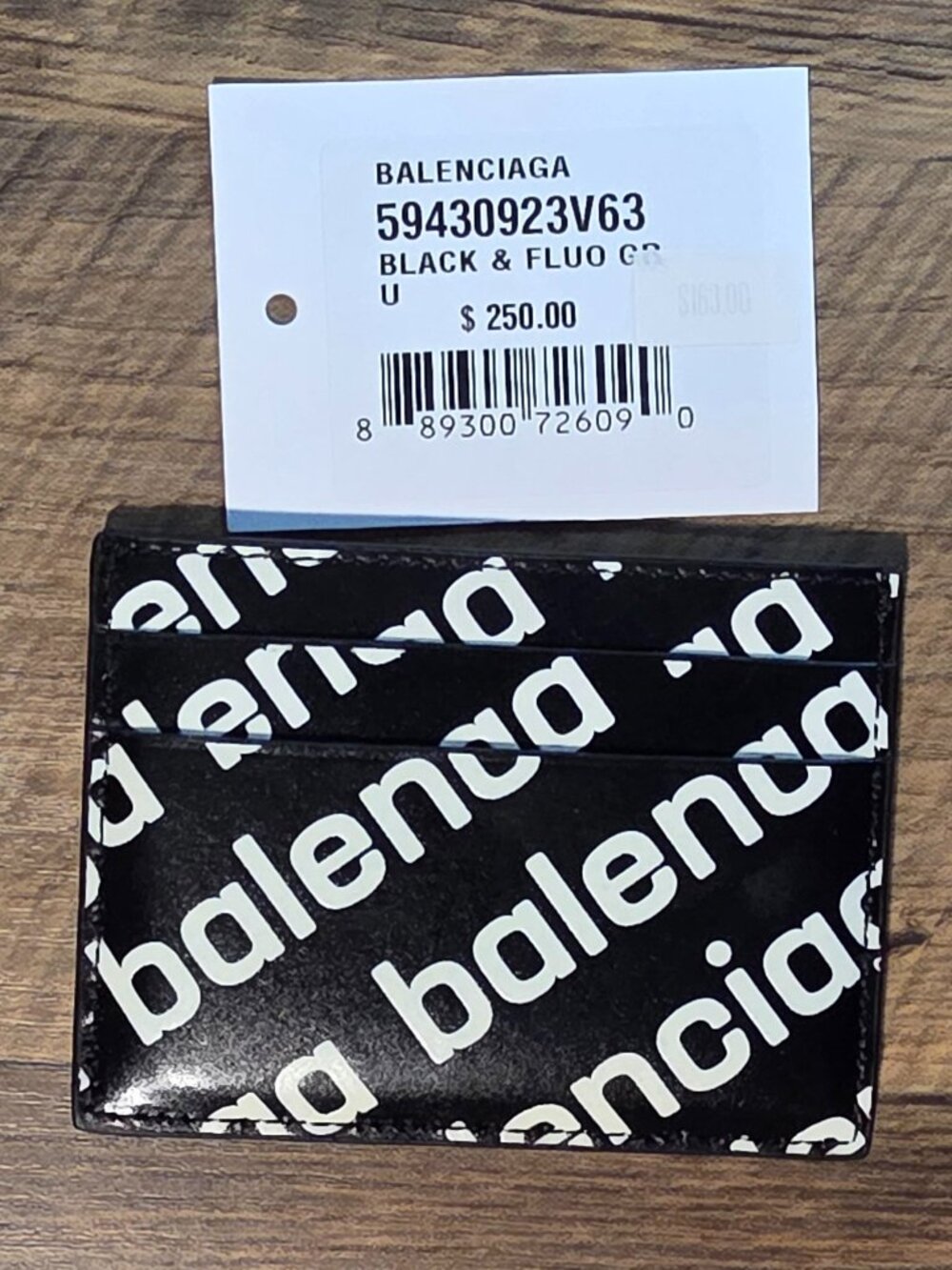 Balenciaga NWT All-Over Diagonal Logo Leather Cash Card Holder Black & White